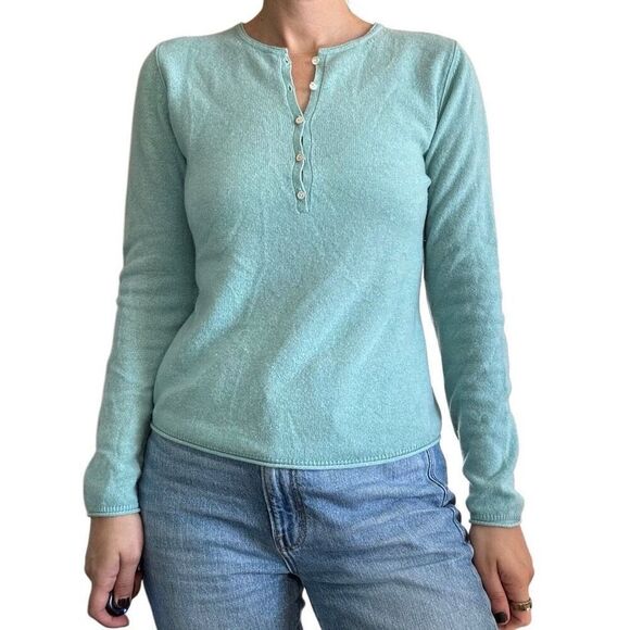 L.L Bean 100% Cashmere Pullover Sweater Turquoise Blue Size Small Crewneck - Picture 1 of 6
